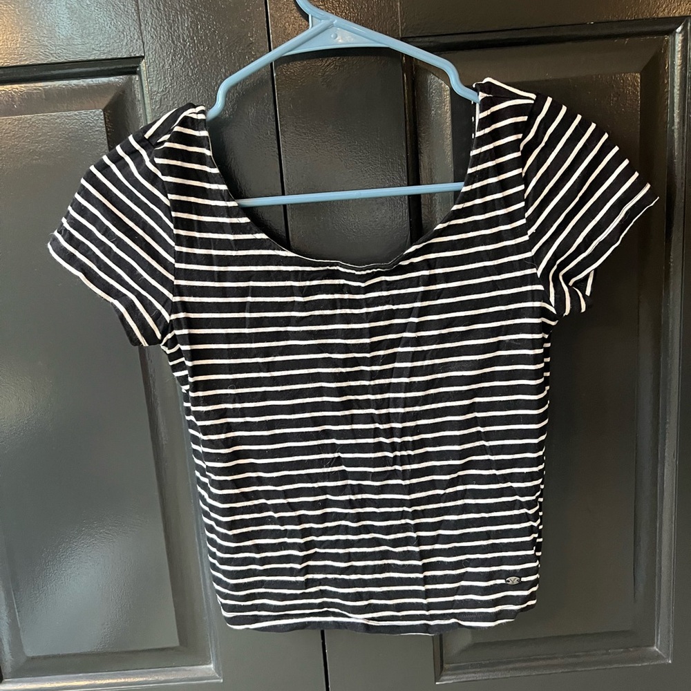 American Eagle Outfitters Black and White Striped Crop Top
